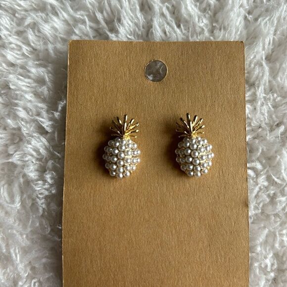 French Retro Pineapple 18k gold Pearl‎ stud  Earrings real 925 posts pina colada - Picture 2 of 6